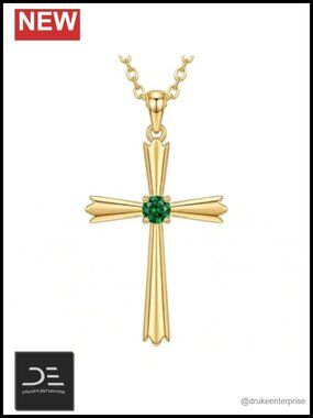 14k Gold Plated Cross Birthstone Necklace Emerald Pendant 18-20in Cable Chain